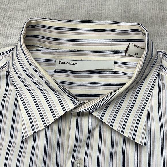 Perry Ellis Shirt Mens Extra Large XL Cream Pinstripe Long Sleeve Button Down‎ - Picture 4 of 9